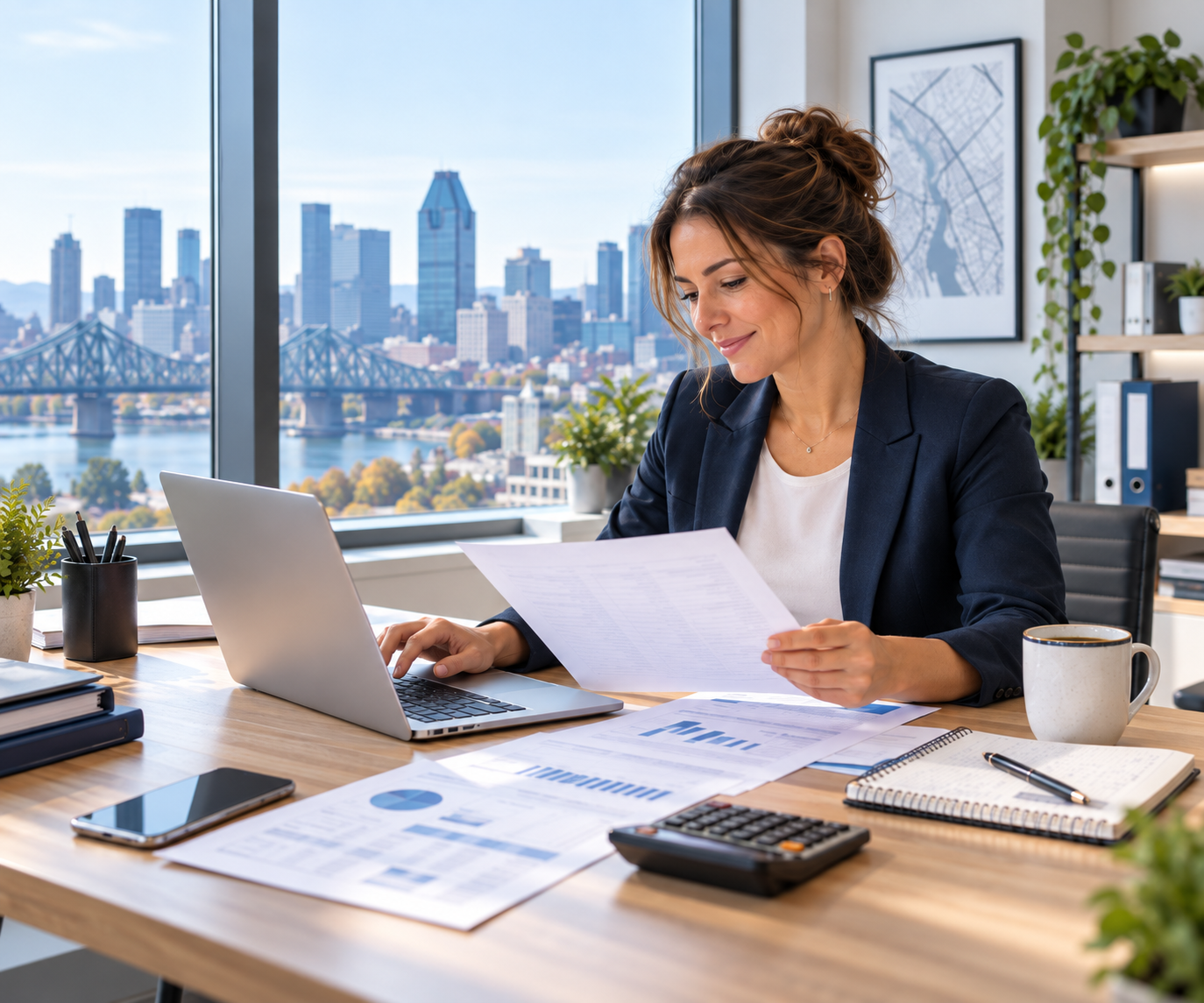 Entrepreneur travaillant avec des documents comptables au Québec